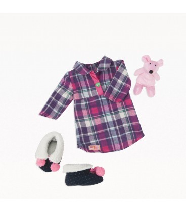 Our Generation outfit pyjama met knuffel en sloffen Our Generation outfit pyjama met knuffel en sloffen