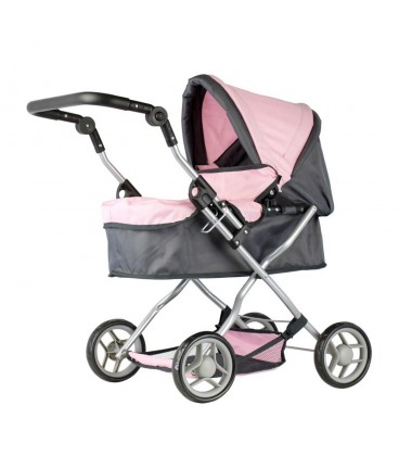 Mini Mommy Poppenwagen roze/grijs