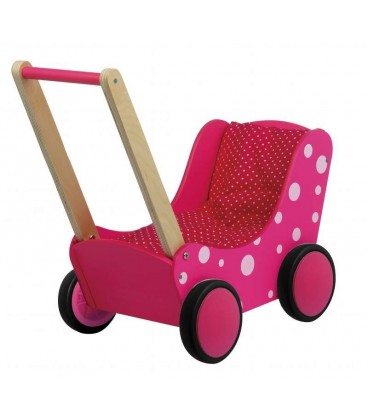 Houten Poppenwagen roze witte stippen | Simply for kids