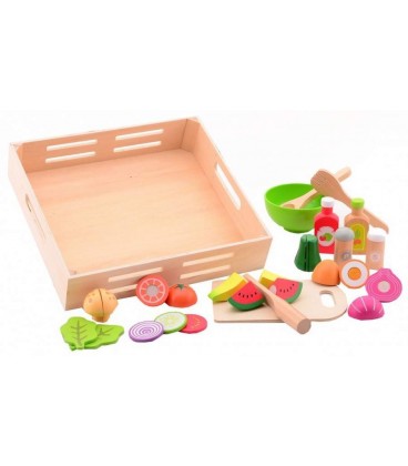 Speelgoed eten | saladeset in houten tray | Jouéco