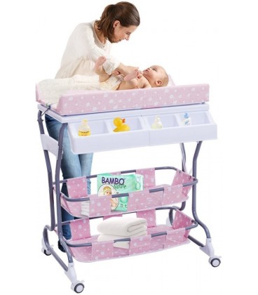 Commode en babybad combinatie in 1 | Mobiele Verzorgingstafel | kleur roze
