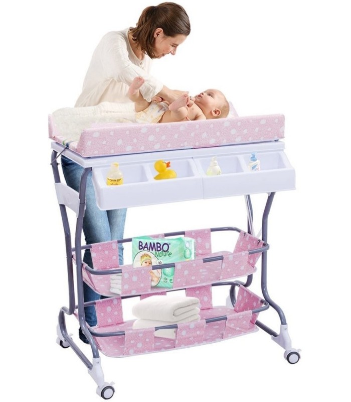 Commode babybad combinatie in 1 | verplaatsbaar | kleur roze
