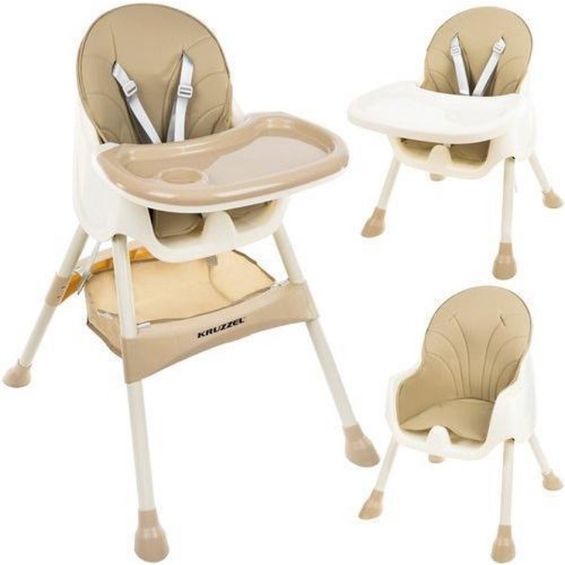 Kinderstoel 3 in Verstelbaar Met tafelbald tuigje | Beige